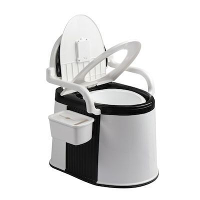 VINGLI Portable Toilet with 5 Gallon Bucket Back and Handrail