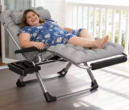 5-Position Adjustable Folding Steel Outdoor Lounge Chair with Pillow and Mattress