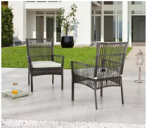 Patio Festival 2-Pack Wicker Outdoor Dining Chair with Offwhite Cushion