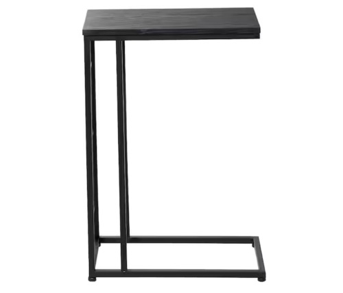 Litton Lane 19 in. Dark Brown C-Shaped Large Rectangle Wood End Table with Black Metal Base