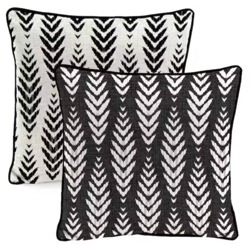 Lot of (2) Jordan Manufacturing 16 in. L x 16 in. W x 4 in. T Reversible Outdoor Throw Pillow in Black and White Geometric Leaves
