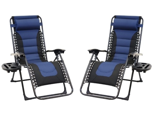 Sun-Ray Blue Padded Gravity Chairs with Foot Cover & Big Cupholder