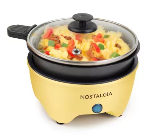Nostalgia 25 sq. in. Yellow Personal Electric Skillet with Glass Lid