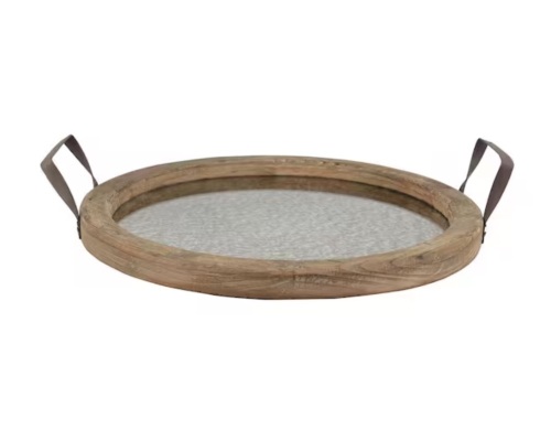 Stonebriar Collection 13.5 in. x 15.5 in. Rustic Brown Wood Tray with Distressed Mirror