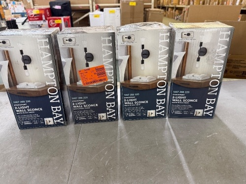 Lot of (4) Hampton Bay Stockport 2-Light Wall Sconces, Matte Black Finish