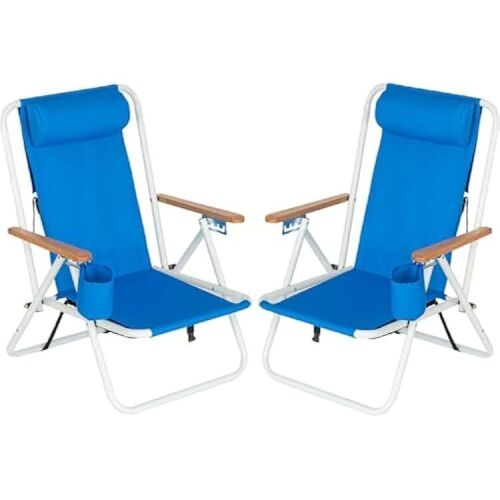 VINGLI 2-Pcs 31H Portable Backpack Beach Chairs with Headrest and Cup Holder
