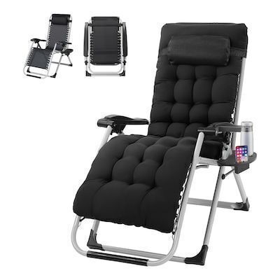 VINGLI 26-in Black Lounge Chair with Removable Cushion