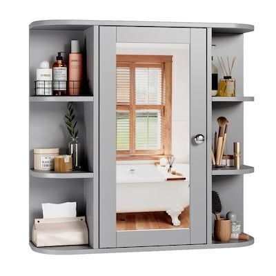 VINGLI 22.4W x 23.6H Wall Mounted Mirror Medicine Cabinet with 6 Open Curved Shelves