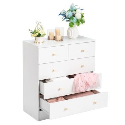 5-Drawer White Particle Board 25.98in. W Chest of Drawer