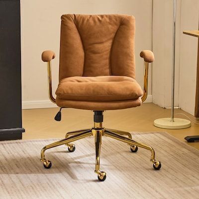 24 W Brown Swivel Upholstered PU Office Chair