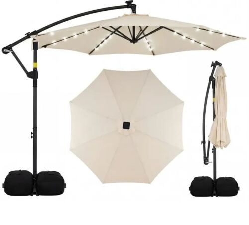 10 FT Solar LED Offset Cantilever Patio Umbrella