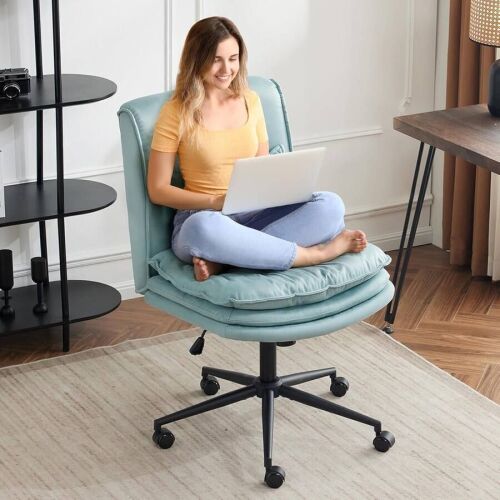 High Back Cross Legged Chair Armless with Wheels