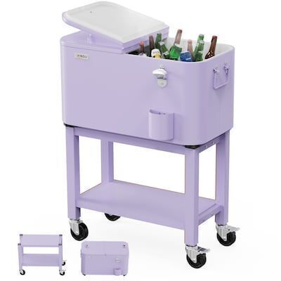 60-Quart Detachable Purple Outdoor Rolling Cooler Cart