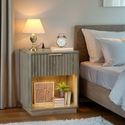 1 Drawer Gray MDF 18.9in. W Nightstand