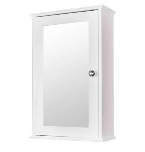 White Wood Medicine Cabinet with Mirror