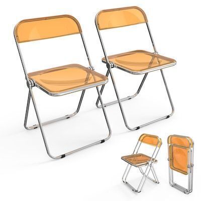 VINGLI 2-Pcs 350 lbs Acrylic Folding Chairs, Orange