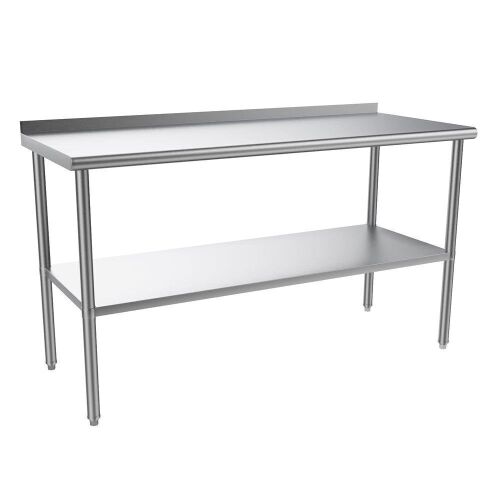 ROVSUN 60" x 24" Stainless Steel Table with Backsplash