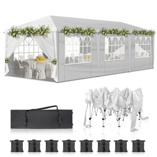 10' x 30' Pop Up Party Tent with 8 Sidewalls White