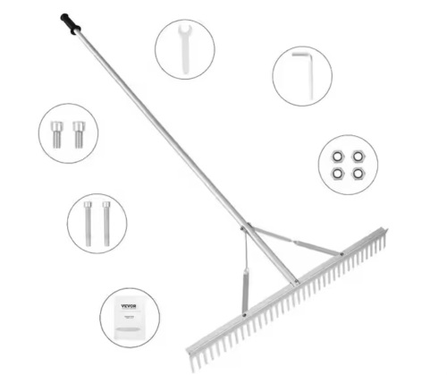 Vevor 75 in. L Landscape Rake 36 in. Head Aluminum Landscape Rake with Handle Lake Weed Rake