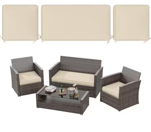 WNP 36 in. x 18 in. (3-Piece) Outdoor Patio Replacement Seat Cushions Fit for Loveseat Lounge Chair Furniture Cream