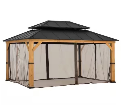 Sunjoy Replacement Mosquito Netting, Waterproof 4-Panels Screen Walls for 12 ft. x 16 ft. Gazebo