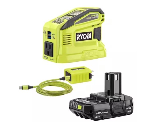 Ryobi 18V ONE+ 150-Watt Portable Battery Inverter Power Source and Charger for 18V ONE+ Batteries with 2.0Ah Battery