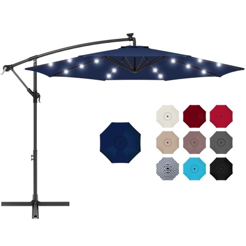 10ft Solar LED Offset Hanging Patio Umbrella w/ Crank Tilt Adjustment - Lot 220
