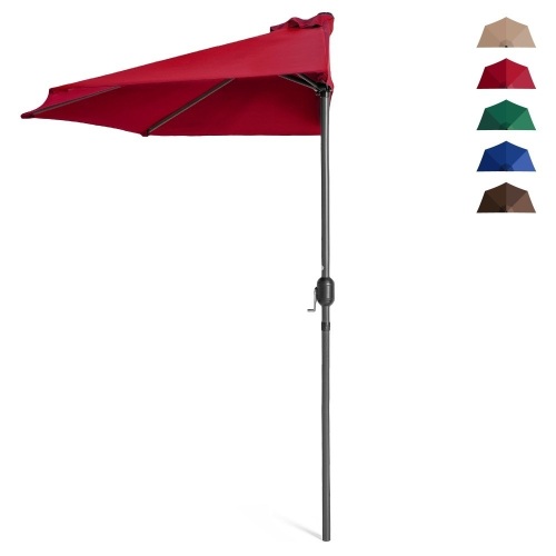 9ft Steel Half Patio Umbrella w/ 5 Ribs, Crank Mechanism - Lot 260