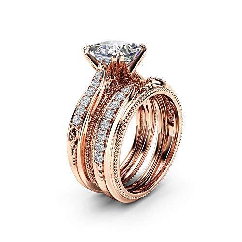 925 Sterling Silver Fashion 18k Rose gold Bride Ring Round cut Cubic Zirconia Anniversary Promise Rings Set CZ Classic Eternity Engagement Wedding Band Ring for Women