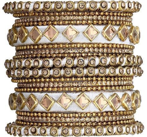 Aheli Matching Floral Kundan Silk Thread Chuda Chura Bangle Set Indian Traditional Bridal Fashion Jewelry Gift for Women
