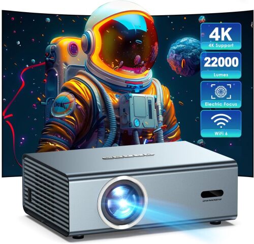 4K Support Projector with WiFi and Bluetooth, Outdoor Projector for Outside Mini Gaming Movie Projectors with Electric Focus & Auto Keystone Correction