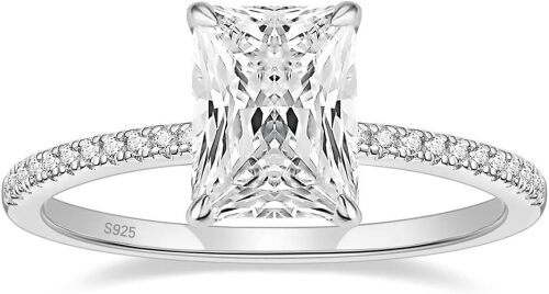 EAMTI 925 Sterling Silver Engagement Rings for Women Radiant Cut