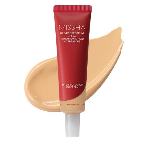 MISSHA M Perfect Cover BB Cream No.25 Warm Beige SPF 42 PA+++ 1.69 oz Medium skin with warm undertones; tinted moisturizer for face, buildable coverage, smooth natural finish, daily wear