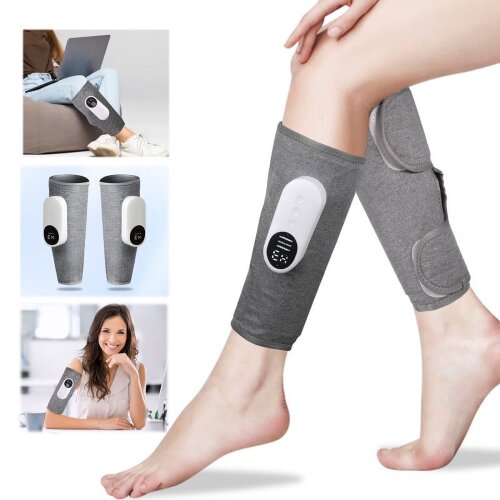 Cordless Leg Massager for Circulation and Pain Relief, Calf Air Compression Massager with Heat, Leg Massager with 3 Intensities, 3 Modes(Gray Pair)
