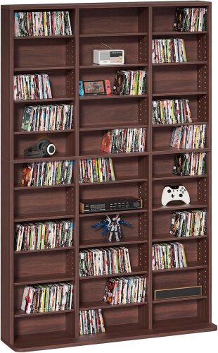 LELELINKY 11 Tier Tall Display Cabinet, Walnut Media Storage Cabinet