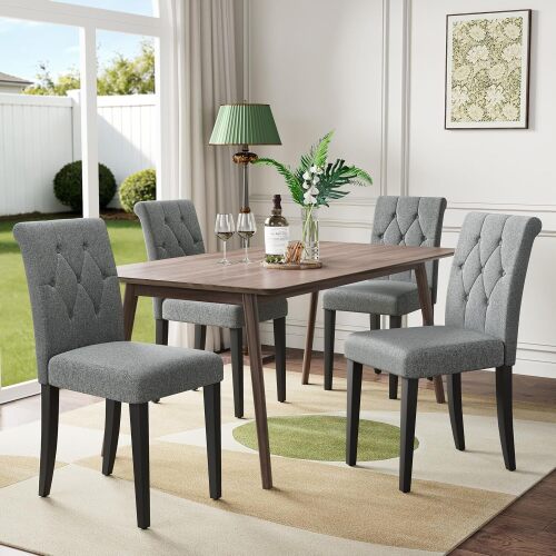 Welzona Upholstered Dining Chairs Set of 4, Button Tufted Parsons Dining Chair with Solid Wood Legs, Modern Fabric Side Chair for Dining Room/Kitchen/Restaurant/Hotel- Grey