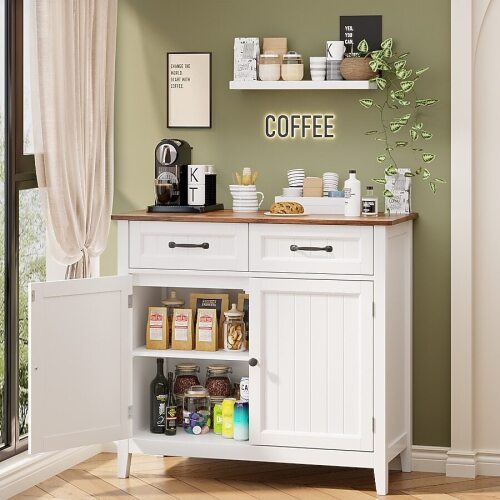 Lofka Kitchen Sideboard Buffet Cabinet Large Kitchen Storage Island and Adjustable Shelf Modern Coffee Bar Console Cabinet - Retro