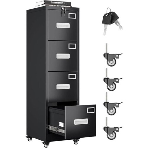 4 Drawer File Cabinet with Lock and Wheels
