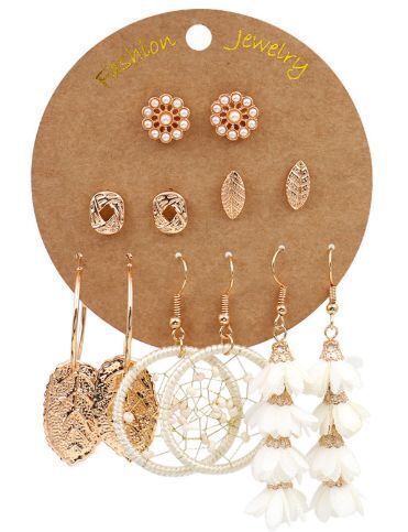 Boho Geometry Imitation Round Gold Color Big Earrings for Woman Flower Dreamcatcher Tassel Long Earrings