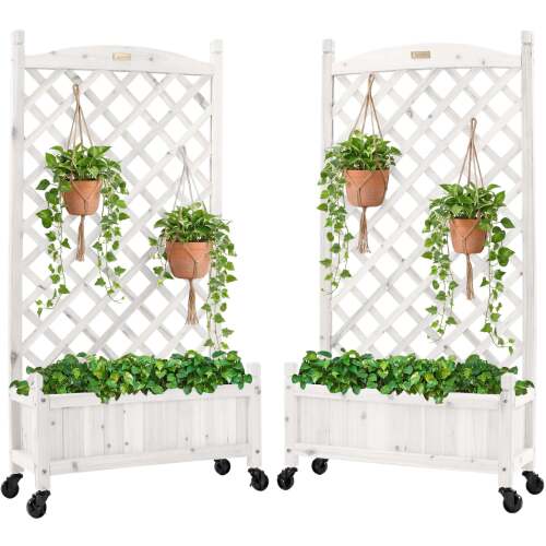 Set of 2 Wood Planter Box & Lattice Trellis w/ Optional Wheels - 48in