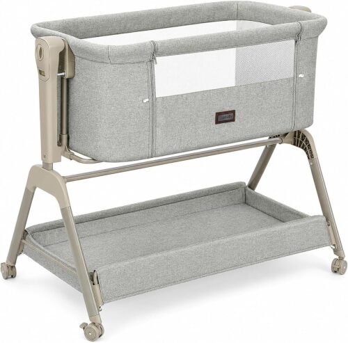 Ezebaby Baby Bassinet Bedside Crib, 3-in-1 Rocking Bassinet Bedside Sleeper Comfy Mattress and Wheels, 6-Height Adjustable, Stable and Secure Crib for Newborn Infant