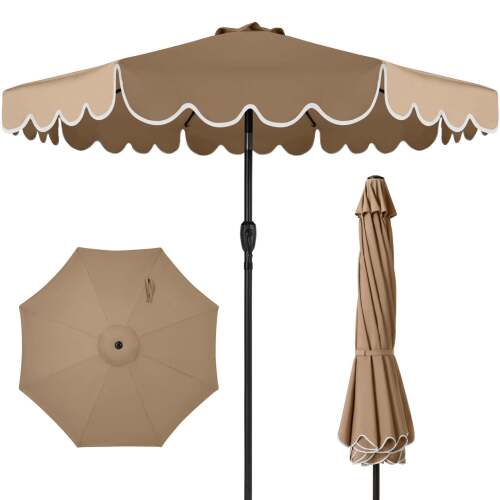 9ft Patio Market Umbrella, Scallop Trim, UV-Fade-Resistant, Crank & Tilt
