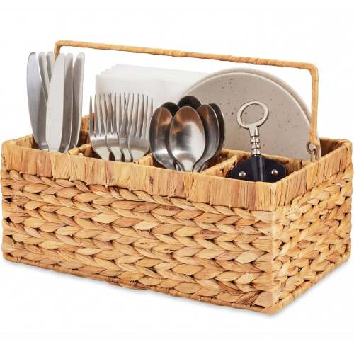 Handwoven Silverware Organizer w/ Handle, 5 Compartments