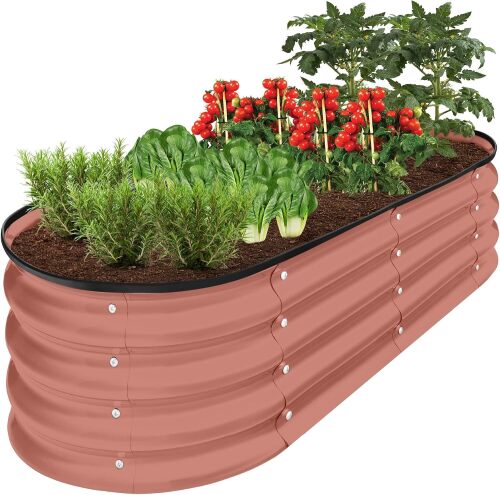 4x2x1ft Outdoor Metal Raised Garden Bed, Oval Deep Root Planter Box for Vegetables, Flowers, Herbs, and Succulents w/ 51 Gallon Capacity, Rubber Edge Guard
