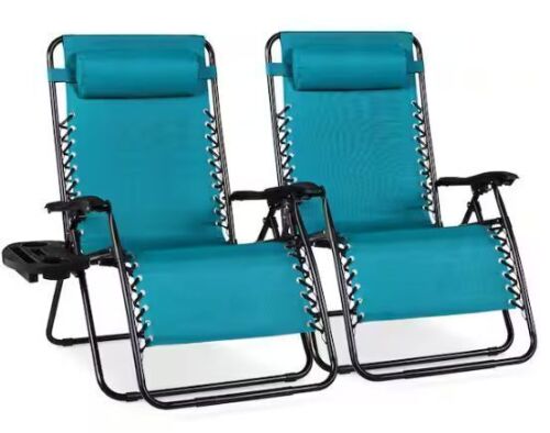 Set of 2 Extra Wide Adjustable Zero Gravity Patio Chair Recliners
