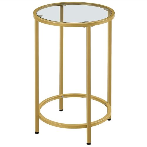 Yaheetech Gold Metal Round Accent Table Sofa Side Table with Glass Top for Living Room