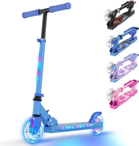 TONBUX Scooters for Kids 5-12, 2 Wheel Scooters with Cool Light Up Stem, Wheels, and Deck, 3 Level Adjustable Height Kick Scooter, Foldable and Lightweight Scooter for Kids 8-12