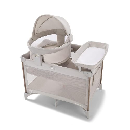 Graco Travel Dome Lux Pack 'n Play Playard, Linden 5 Modes: Elevated & Full-Size Infant Bassinet, Lift-Out Bassinet, Diaper Changer, & Toddler Playard; Travel-Ready