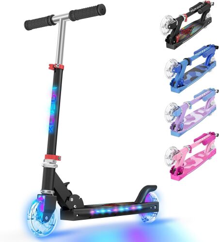 TONBUX Scooters for Kids 5-12, 2 Wheel Scooters with Cool Light Up Stem, Wheels, and Deck, 3 Level Adjustable Height Kick Scooter, Foldable and Lightweight Scooter for Kids 8-12