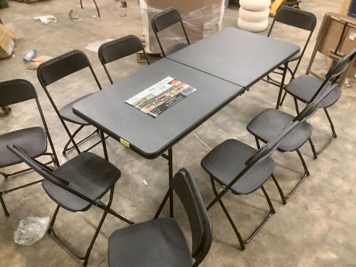 6ft Folding Dining Table w/ 10 Folding Chairs